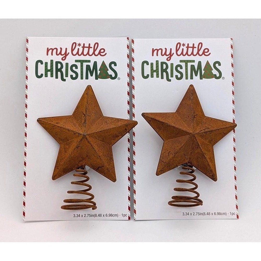 2 Pc. Primitive RUSTY TIN Mini Tree Topper Star Holiday Decor